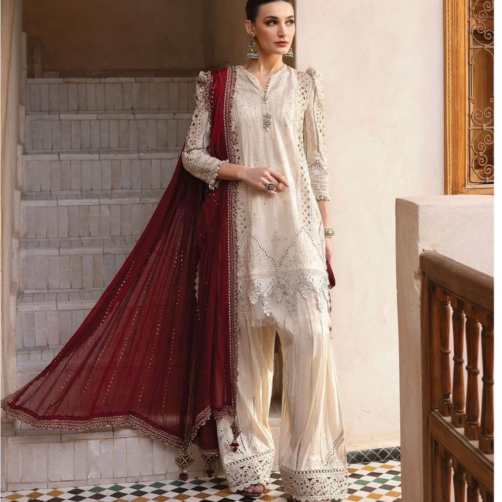 Maria b inspired Pakistani dress cream color
